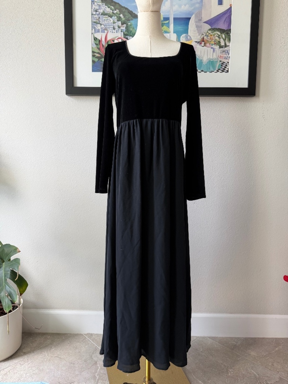 Vintage Laura Ashley Silk and Velvet Whimsy Goth Maxi Dress Sz 14